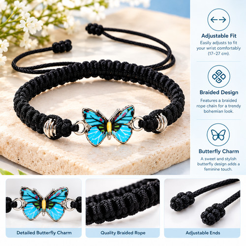 Butterfly braided bracelet - butterfly,