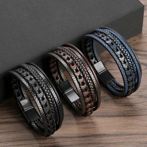 Mens braided leather bracelet - mens,