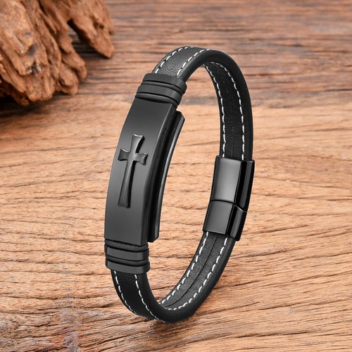 Mens cross bracelet black - mens,