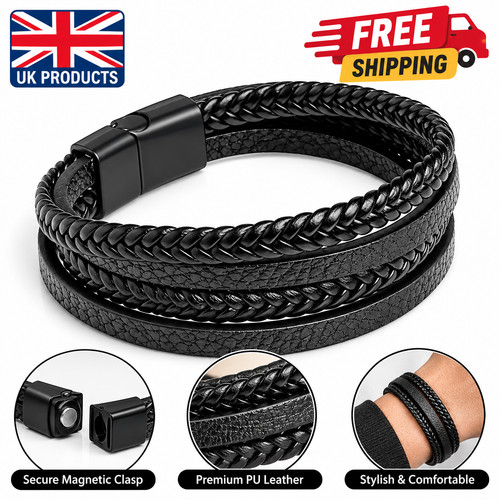 Mens black braided leather - mens,