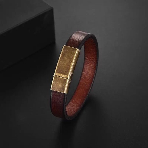 Men leather bracelet brown - men's,