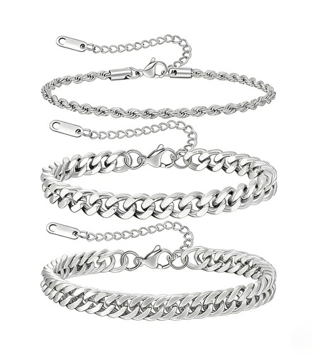 Pcs mens silver bracelets - 3,