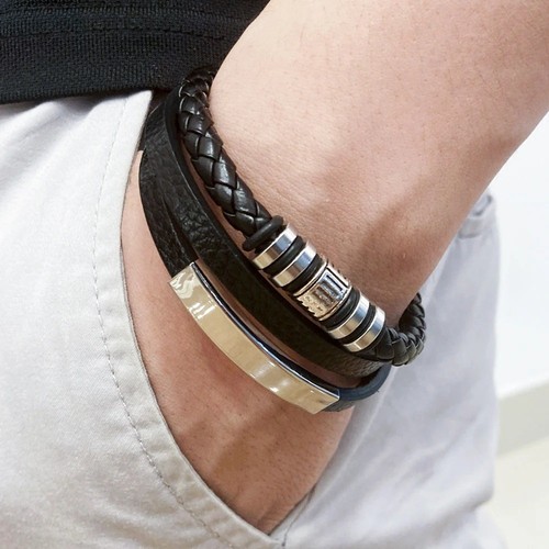 Men leather bracelet - leather, 21cm