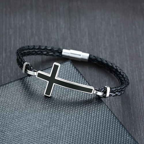 Cross bracelet mens - bracelet, black