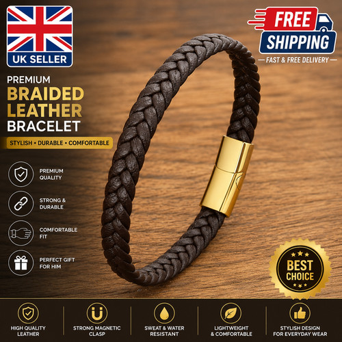 Mens leather bracelet - leather, braided