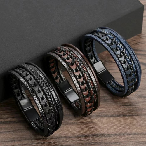 Men braided leather bracelet - men's,